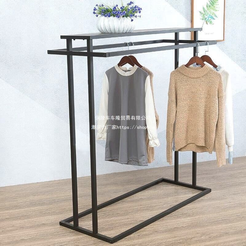 Clothing Store Display Rack Floor-Standing Iron Garment Rack Children's Double Bar Clothes Rack Floor Island Display Rack