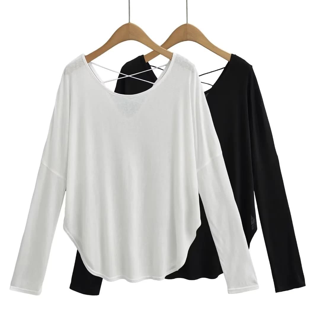 Jazz Dance Loose Slimming Blouse Long-sleeved T-shirt Lazy Style Back Hollow-out Sun Protection Base Shirt Women's Inner Top
