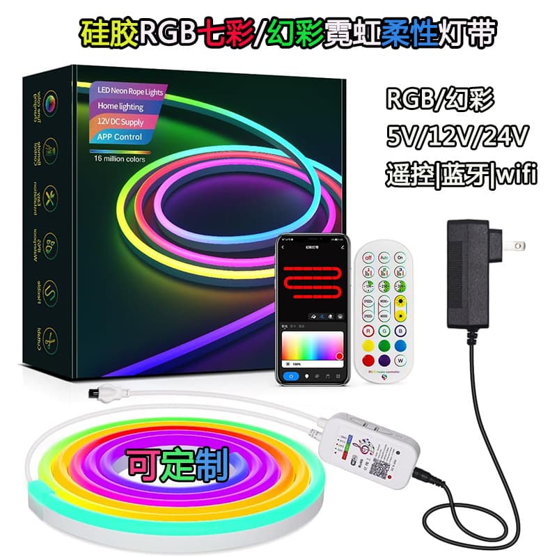 Custom 5V 24V Neon Silicone Flexible RGB Colorful LED Strip WiFi Bluetooth Music Atmosphere Dream Color Light Strip