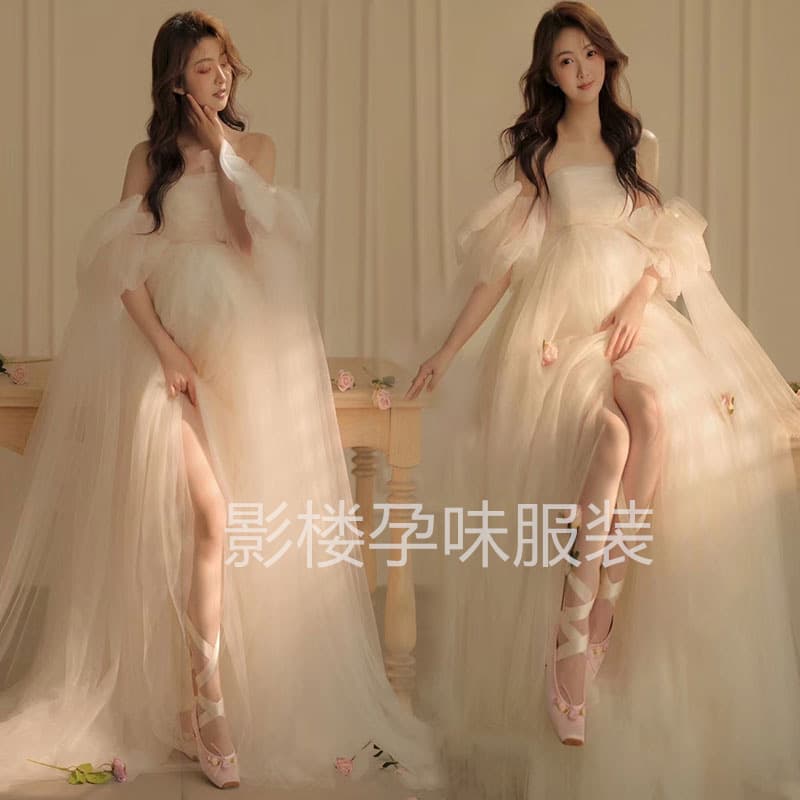 New Sweet Fresh White Princess Maternity Photo Dress for Studio Photography