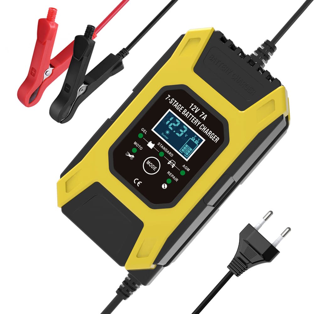 12V 7A 7-Segment + Multi-Battery Mode Lead-Acid Battery Charger Car Motorcycle Repair Charger