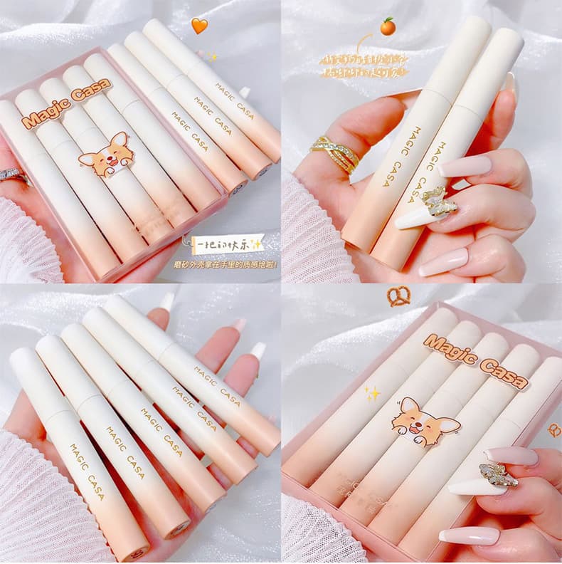 MAGIC CASA Corgi Pet Lip Gloss Set of 5, Milkshake Velvet Matte Airy Finish Makeup