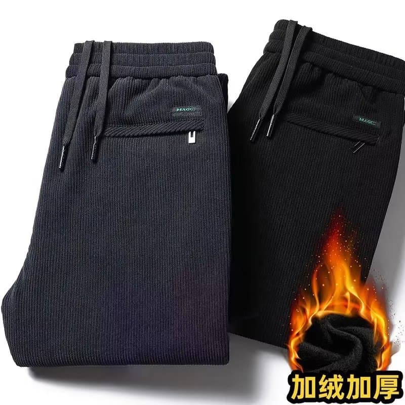 Autumn Winter Men's Corduroy Pants Loose Fit Fleece Lined Thickened Warm Long Pants Midlife Dad Sweatpants