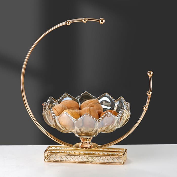 European-style Metal Glass Fruit Plate Household Living Room Dried Fruit Candy Jar Snack Plate Light Luxury