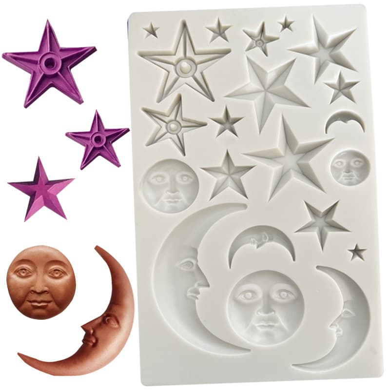 Star and Moon Face Silicone Mold, Fondant Chocolate Cake Decoration Mold, DIY Baking Mold