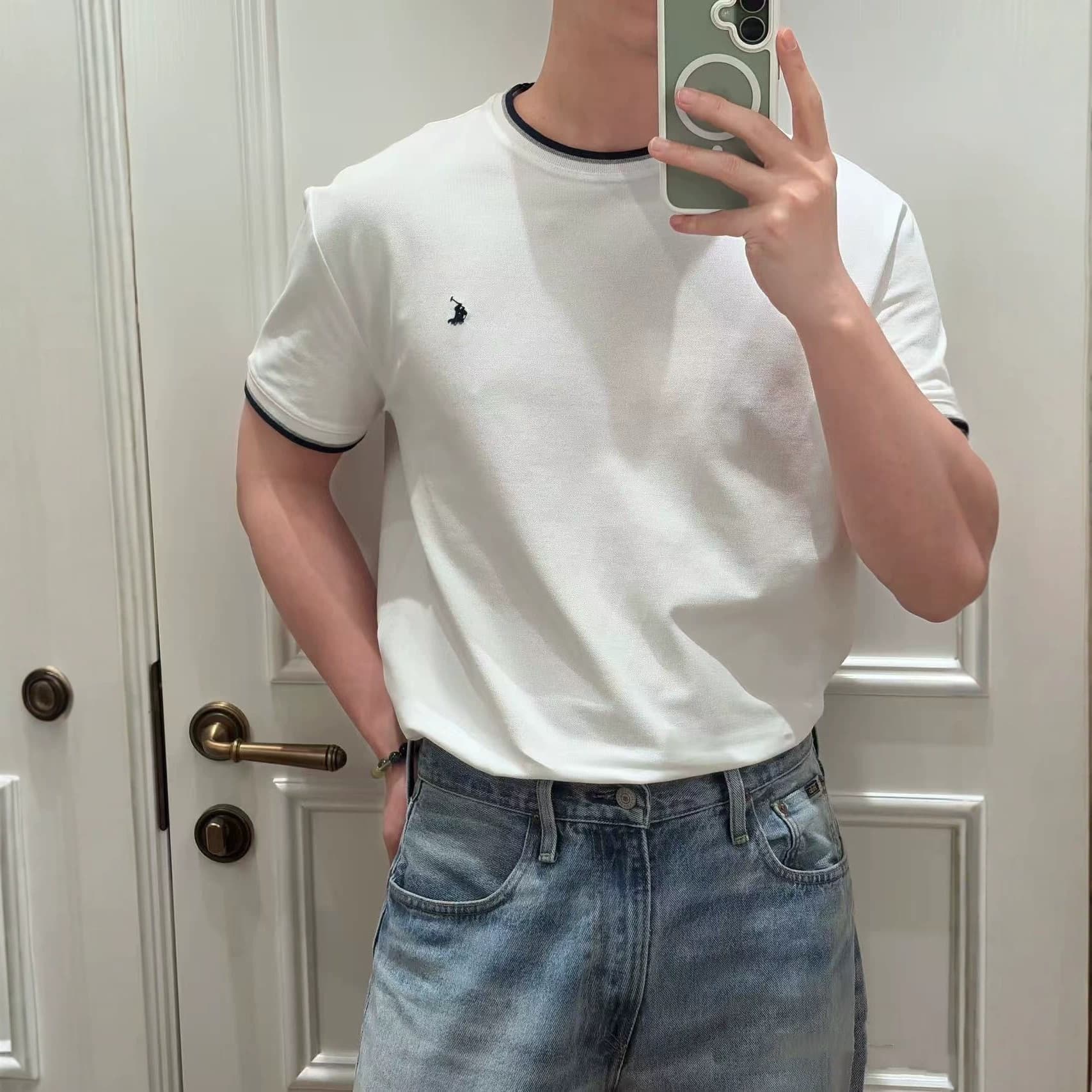 High-Quality RL Ralph Lauren Contrast Crew Neck Short Sleeve Classic Pony Embroidery Casual Polo Shirt for Men and Women