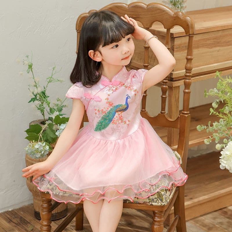 Girls Summer Dress, Chinese Style Princess Dress, Hanfu Tutu Dress for Toddlers, Performance Cheongsam Dress