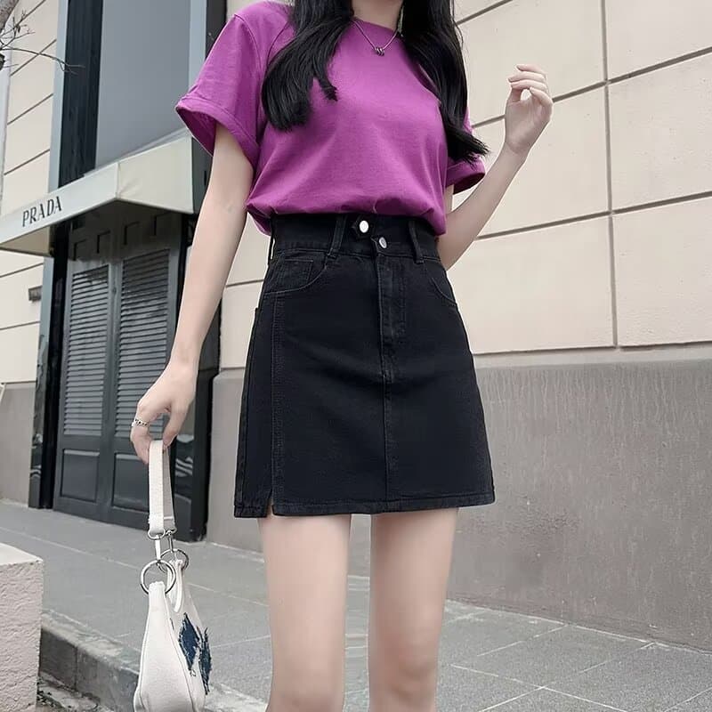 Elegant Summer High-waisted Slimming Two-piece Illusion Denim Skirt Chic Mini Dress New Style Korean Version Women's Clothing