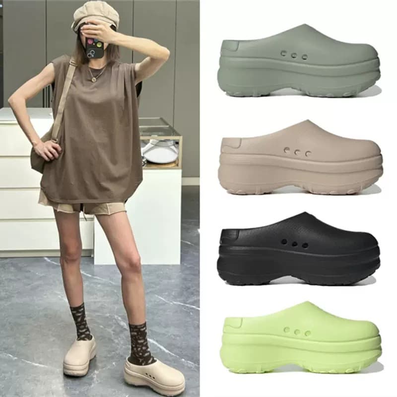 Thick-soled closed-toe slippers for women, lightweight non-slip elevated chef shoes, platform sports half-slides, clogs sandals