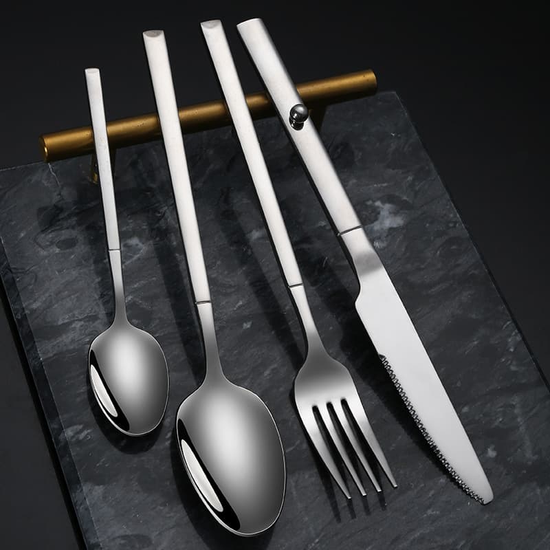 Stainless steel simple beaded knife, fork and spoon thickened household steak knife and fork dessert spoon tableware hotel western tableware set