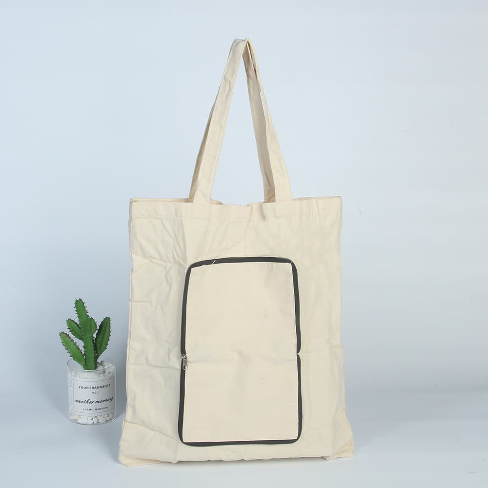 Blank Canvas Bag in Stock, Single Shoulder Handheld Cotton Bag Gift Shopping Zipper Tote, Eco-Friendly with Custom Logo