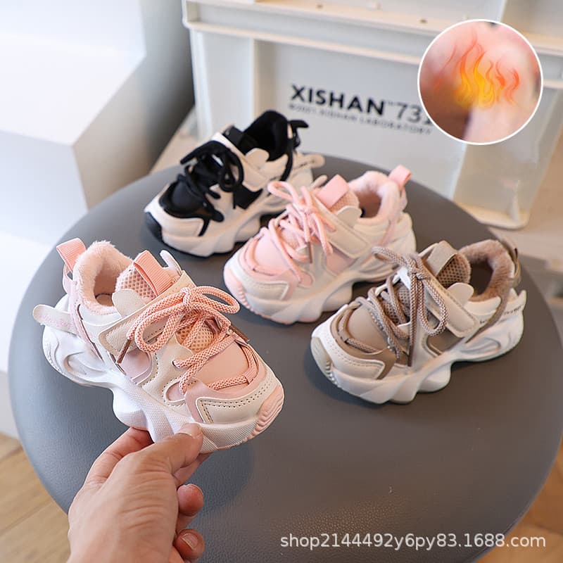 Children's Sports Shoes 2025 Winter New Boys Fleece-Lined Warm Cotton Shoes Girls Toddler Kids Chunky Dad Sneakers