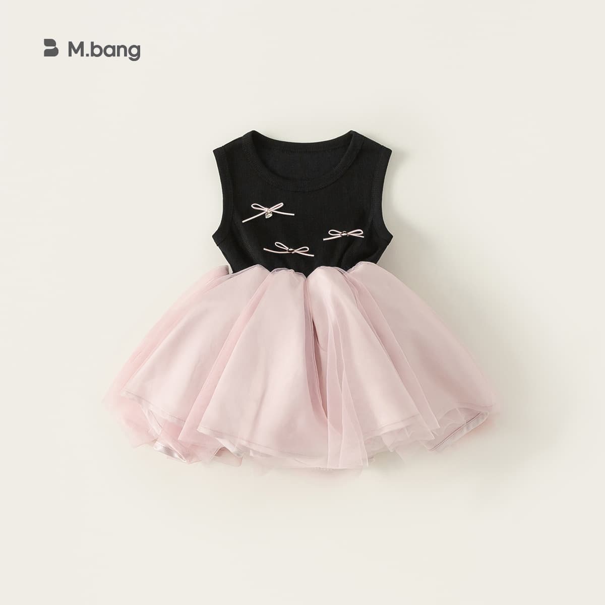 Bangxuan Children's Clothing Girls Dress Summer New Sleeveless Skirt Contrast Color Bow Children's Mesh Skirt Dress Skirt