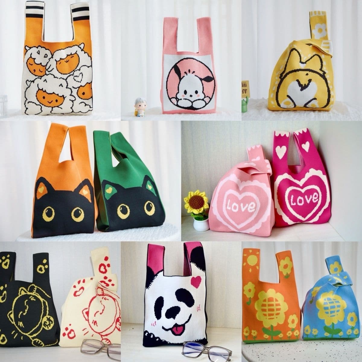 Super New 110g Ins Women's Tote Bag 110g Knitted Bag Woven Bag Souvenir Mid-Autumn Panda Cartoon