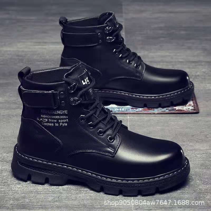 Autumn and Winter 2022 new men's boots Korean version of medium and high shoes Martins casual men's shoes leather boots plus velvet padded