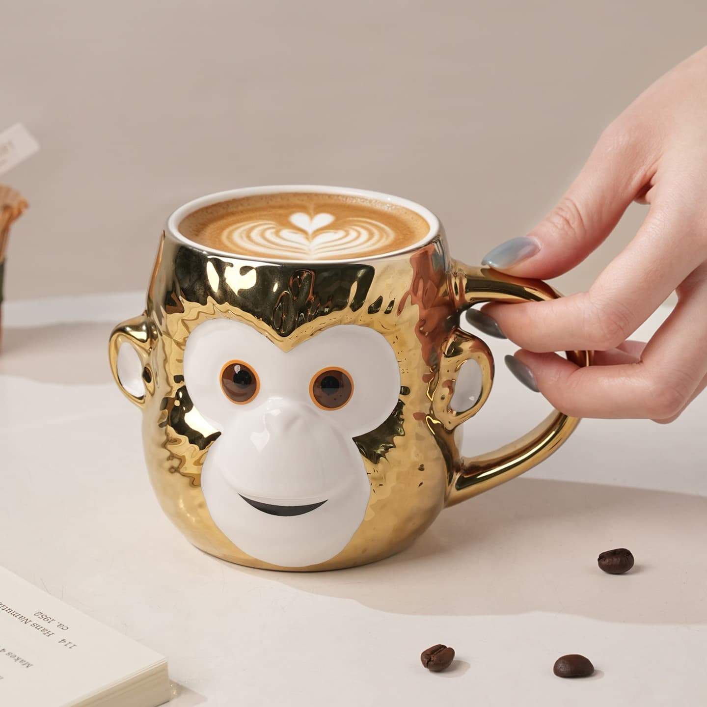 Jingdezhen Irregular Ceramic Coffee Cup Monkey Mug Breakfast Cup Creative Personalized Couple Water Cup Birthday Gift