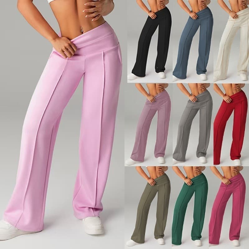 Cross-Border European and American Style Spicy Girl High-Waisted Casual Pants for Women with Center Pleats, Drapey, Stretchy, Multi-Color Wide-Leg Pants Amazon