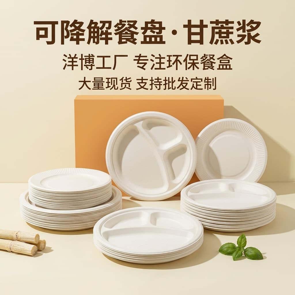 Biodegradable Sugarcane Pulp Disposable Plate, BBQ Birthday Cake Plate, Bone China Bowl, Round Drawing Plate