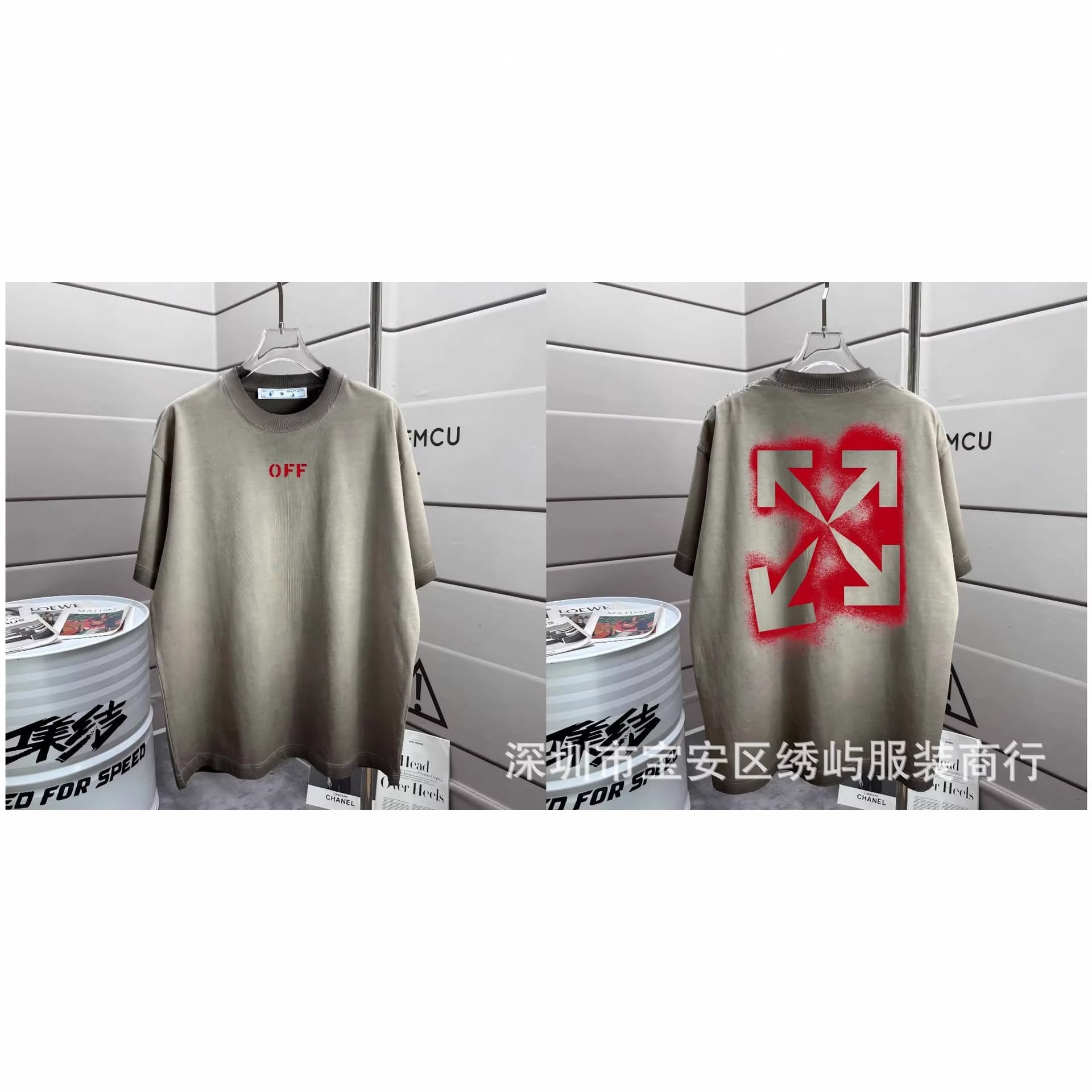 2026 Spring/Summer New Ow Washed and Distressed Round Neck Pullover Short Sleeve Unisex Style Wholesale Dropshipping