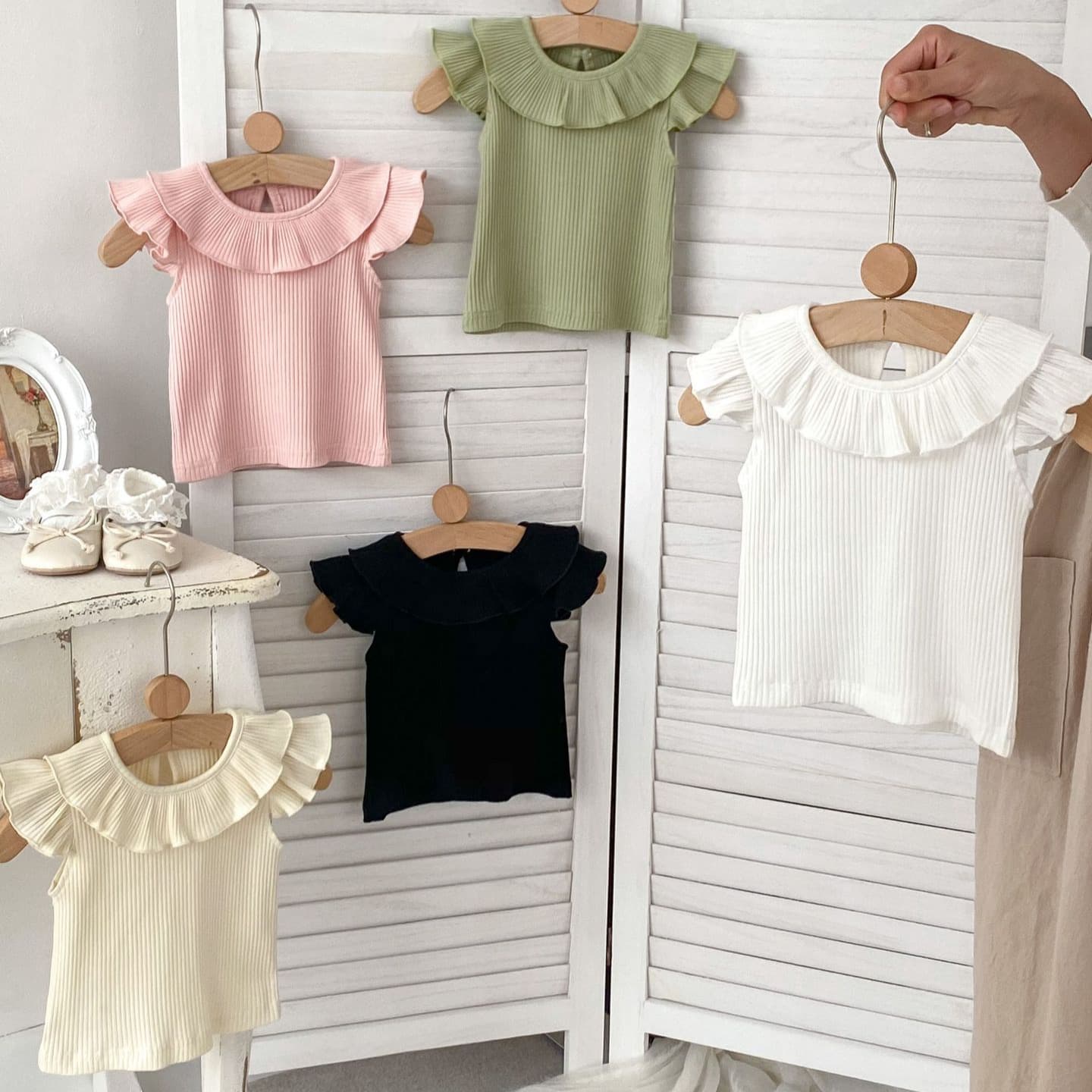 2024 Summer Baby Girl INS Korean Style Round Neck Short Sleeve Top Doll Dress Ribbed Solid Color T-Shirt Set