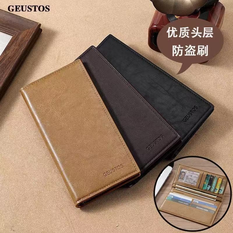 Long Wallet Leather Feel Ultra-Thin Large Capacity Anti-Theft Brush Wallet New Minimalist Retro Coin Purse Versatile Card Holder
