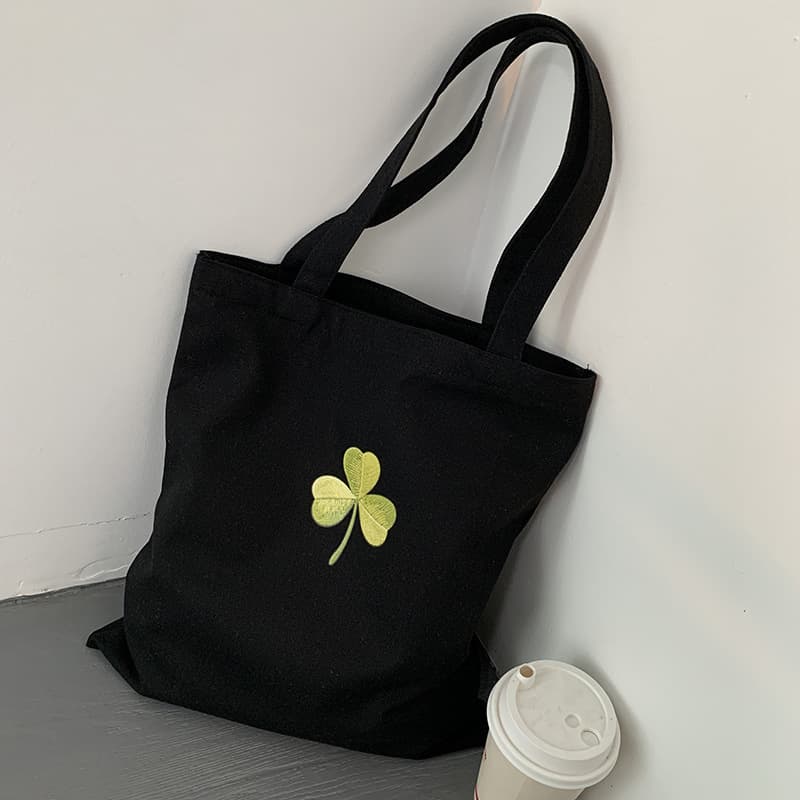 Clover Canvas Bag for Women, Single Shoulder, Summer, Large Capacity Tutoring Bag, Handbag for Primary and Secondary School Students, Tote Bag