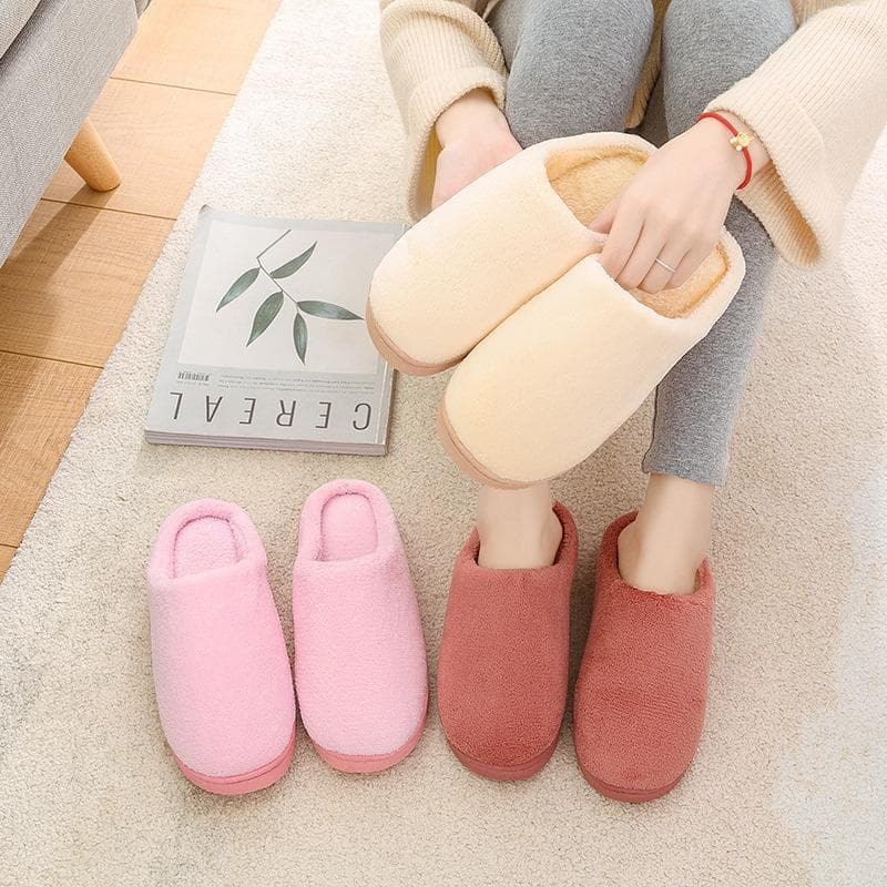 Winter Solid Color Couple Fleece Cotton Slippers Indoor Home Warm Floor Comfortable Postpartum Cotton Slippers for Men and Women