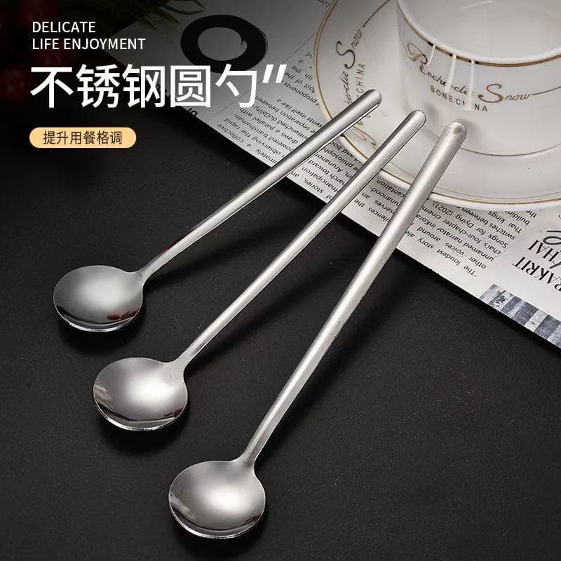 Stainless Steel Round Head Spoon for Home Restaurant Dining Long Handle Spoon Soup Spoon Coffee Spoon Stirring Spoon Dessert Spoon Wholesale