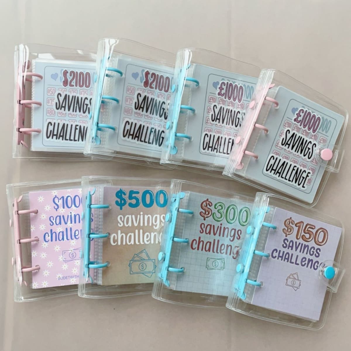 Clear PVC 3 Hole Mini Money Saving Challenge Binder with Envelope Saving Binder Saving £1000