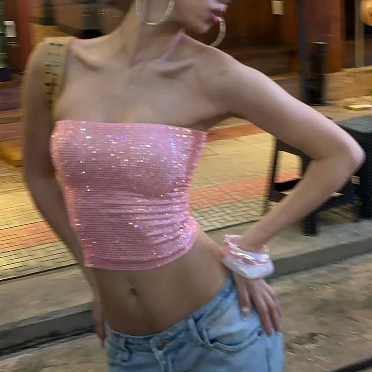 Fashion trend 2026 women's new style personality street hot girl tube top fine glitter backless tight body-shaping vest for women