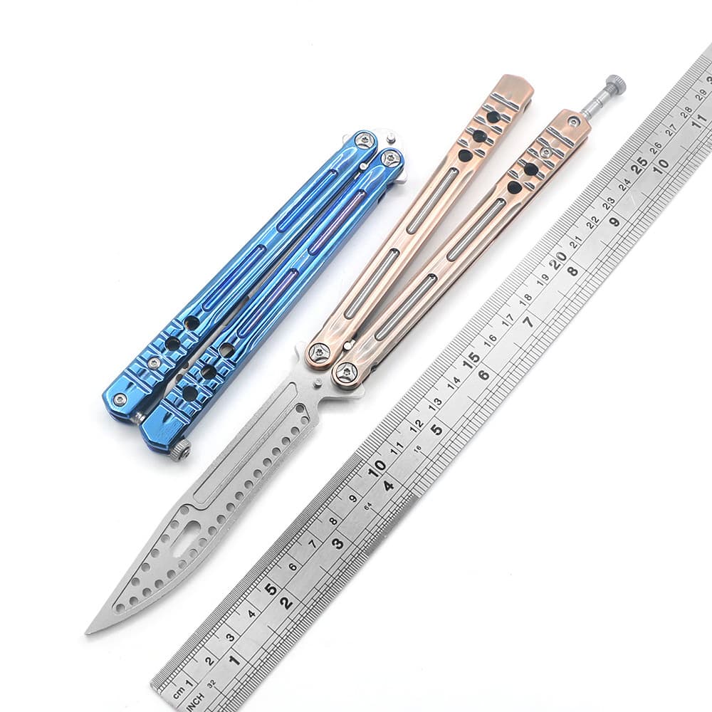 New particle practice butterfly knife integrated alloy handle high-quality CNC blade training knife portable mechanical.