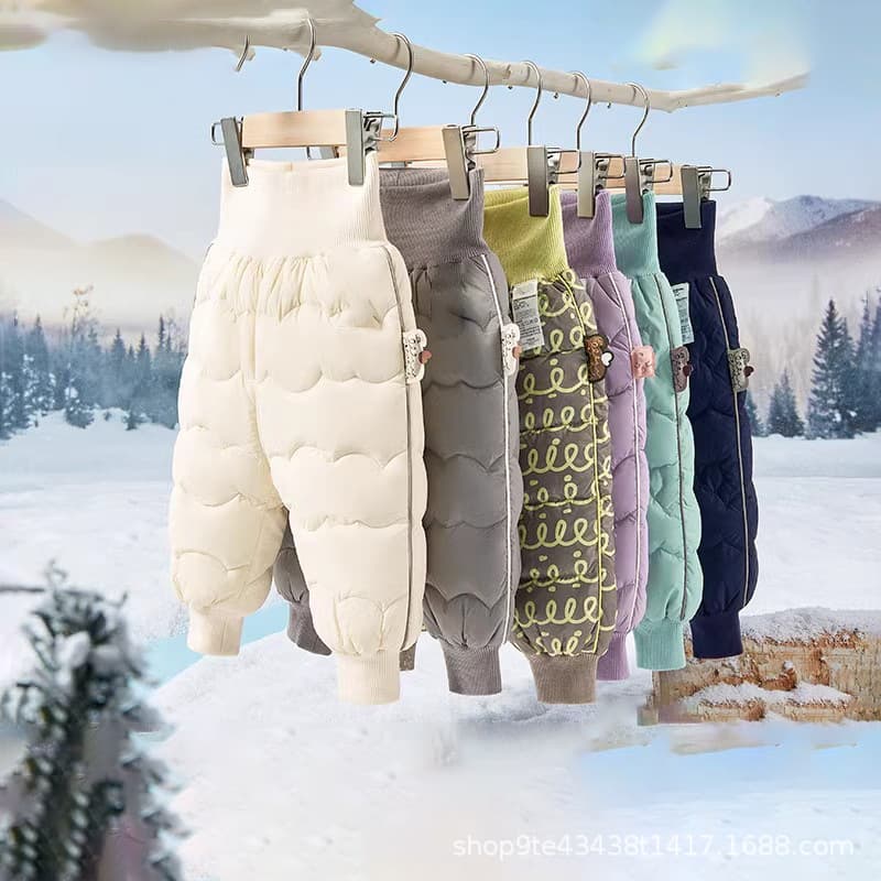 Boys' Winter Warm Pants High-Waist Belly Protection Children Baby Down Pants Thickened Girls' Trousers Lightweight White Duck Down