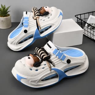 Fashionable Headphone Dog Men's Summer Slides, Croc-Style Sandals, Outdoor Sports 2-in-1 Beach Shoes