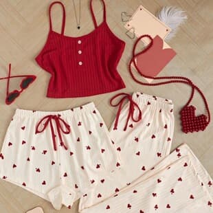 Cross-Border Wholesale Printed Camisole Pajamas for Women, Summer Sexy Lingerie Plus Size Ladies Loungewear Loose 3-Piece Set Factory