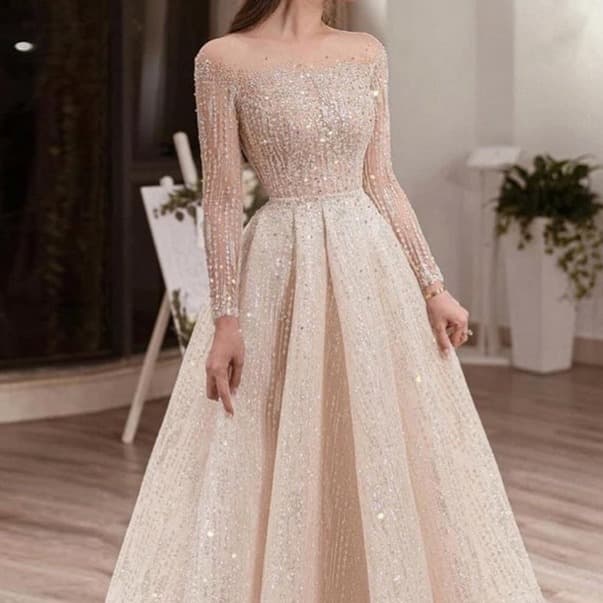 Foreign trade, cross-border e-commerce, eBay, Wishebay, Amazon, foreign trade, long-sleeved sequined tulle dress, long gown