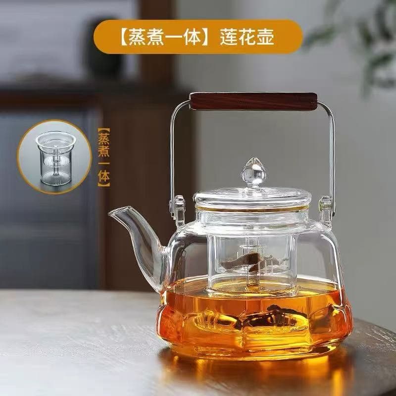 Heat-Resistant Dual-use Lotus Lake Handle Teapot, Large Capacity High Borosilicate Glass Home Tea Set for Boiling Water and Brewing Tea