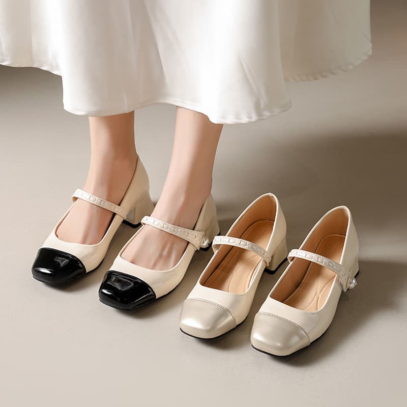 French Chunky Heel Mary Jane Shoes for Women 2026 Spring New Square Toe Low Heel Flats to Match Dresses Versatile High Heels