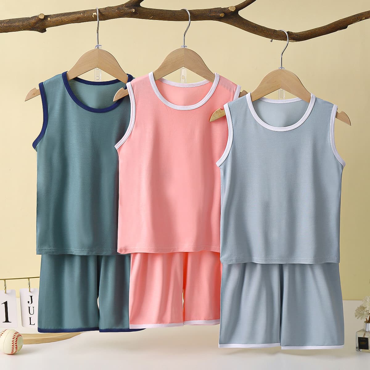 Children's vest set, thin modal home wear, sleeveless air-conditioned clothing, baby ice silk pajamas, summer boys' clothes.