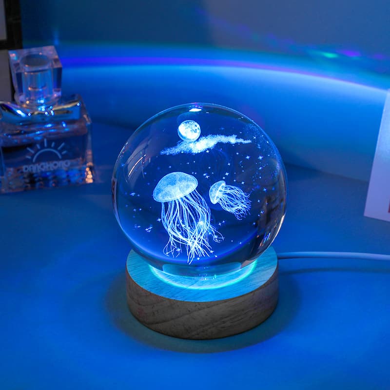 Glowing 3D CarveD Crystal Ball Desktop Night Light Glass Ball Room Decoration Ornaments BirthDay Gift for Girls