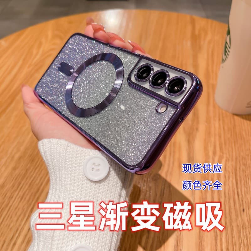 Compatible with Samsung S26 Ultra Glitter Electroplated Magnetic Phone Case S25+ Lens Film A17 CD Pattern A56 Protective Cover