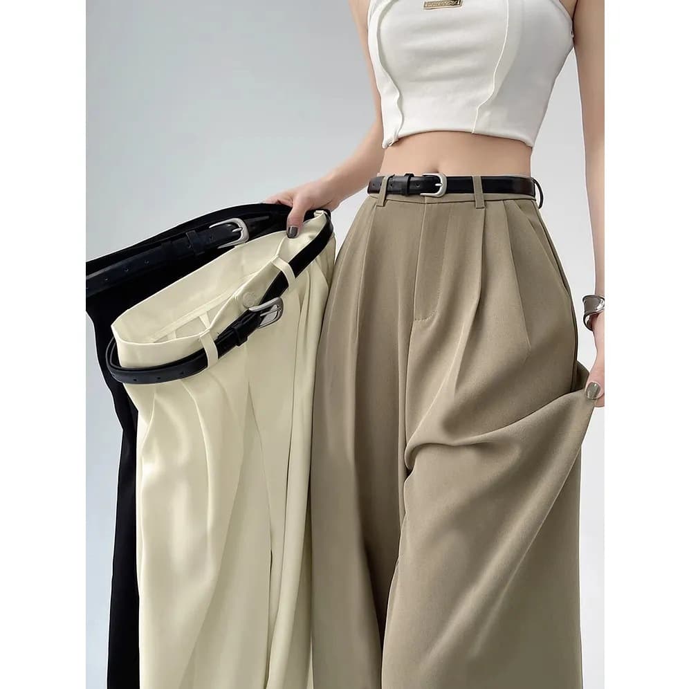 Gray Women's Suit Pants Summer 2026 Casual Elegant High-Waisted Loose Drapey Versatile Straight Wide-Leg Floor-Length Trousers