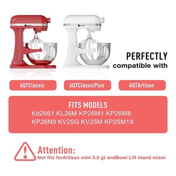 Silver Material: Stainless Steel Compatible with KitchenAid 6QT Bowl-Lift Stand Mixer Stainless Steel Bowl