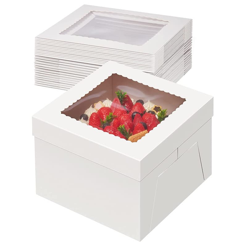 In stock white cardstock lid and base box premium transparent cake box bread baking packaging box cake box