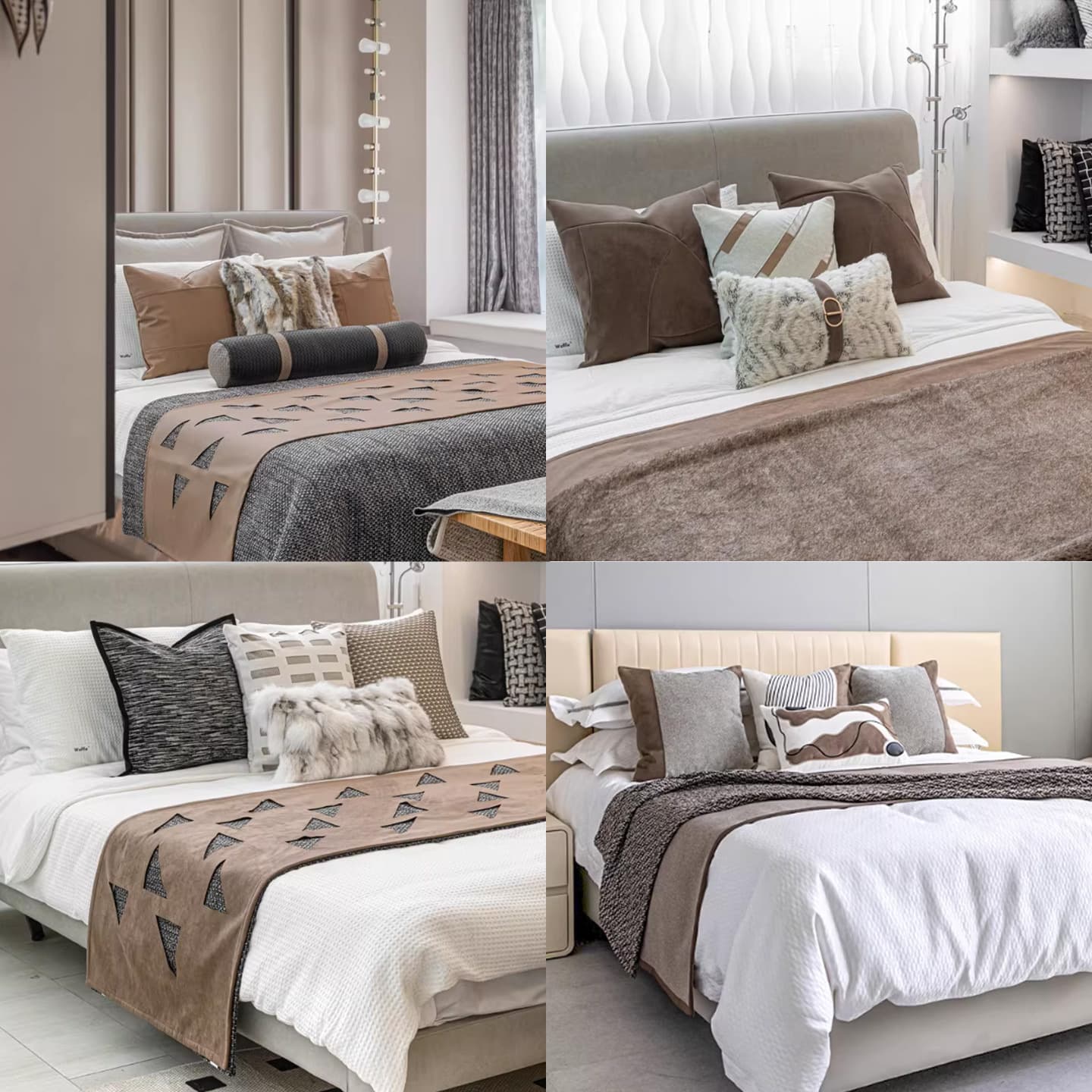 Beige and coffee bedding soft furnishing multi-piece set modern light luxury hotel model room B&B with blanket bedside towel cushion