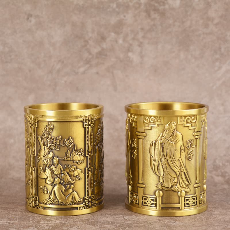 Hongda All-Brass Piano, Chess, Calligraphy and Painting Copper Pen Holder Confucius and Mencius Four Treasures of the Study Room Copper Pen Holder Ornament