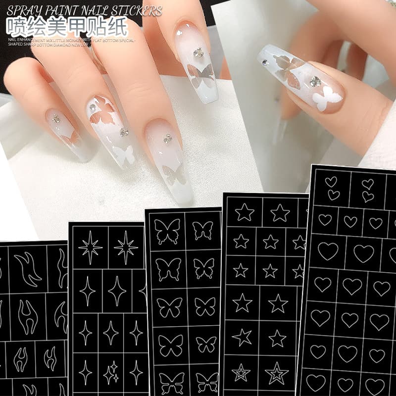 Nail Art Stickers Small Pattern Airbrushing Hollow Butterfly Star Ray Heart Star Spray Gun Template Nail Patch Paper Material