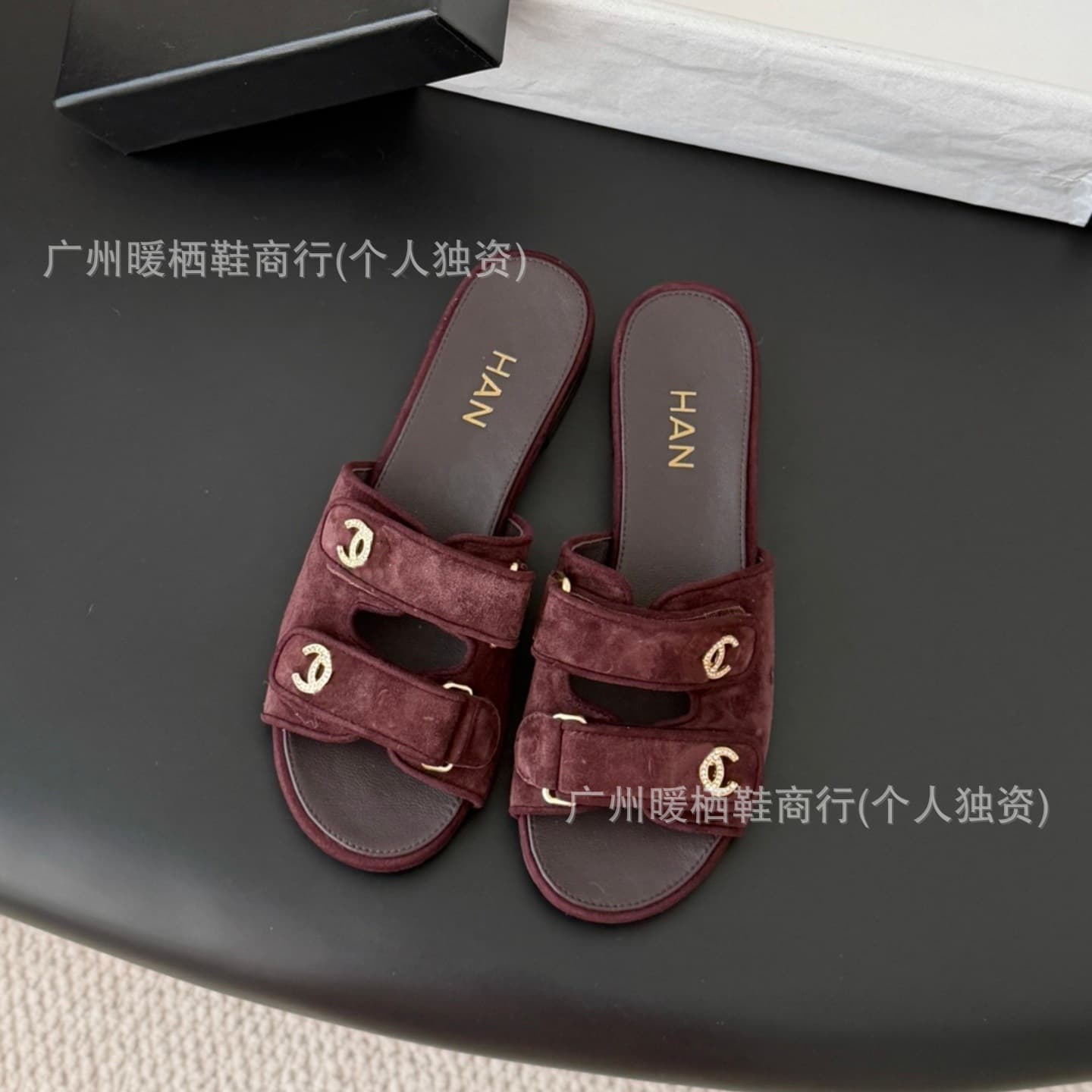 Cross-border 2026 Summer New Little Chanel Style Genuine Leather Slippers for Women, Outdoor Casual Slip-on Open Toe Velcro Sandals