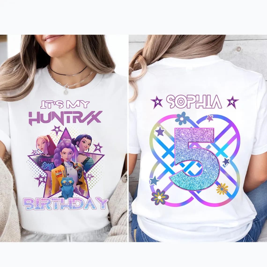 HUNTRX Theme Printed Short Sleeve T-Shirt for Women, Trendy Loose Round Neck, Personalized Kpop Devil Birthday Party