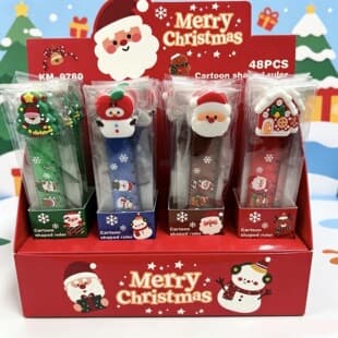 New Cartoon Santa Claus Silicone Head, Cute Christmas Snowman Ruler, Student Learning Supplies, 15CM Straight Ruler