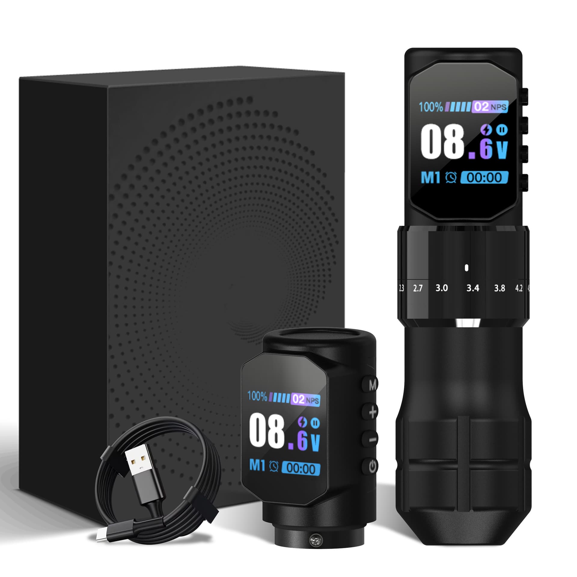 Dual Battery Large Color Screen Adjustable Stroke Wireless Tattoo Machine Battery Pen Frequency Adjustable Lining and Shading Tattoo Cross-border